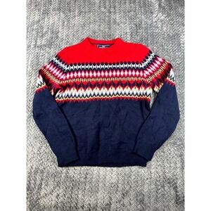 Vineyard Vines By Shep & Ian Sweater Boys M 12-14 Blue Red Fair Isle Merino Wool